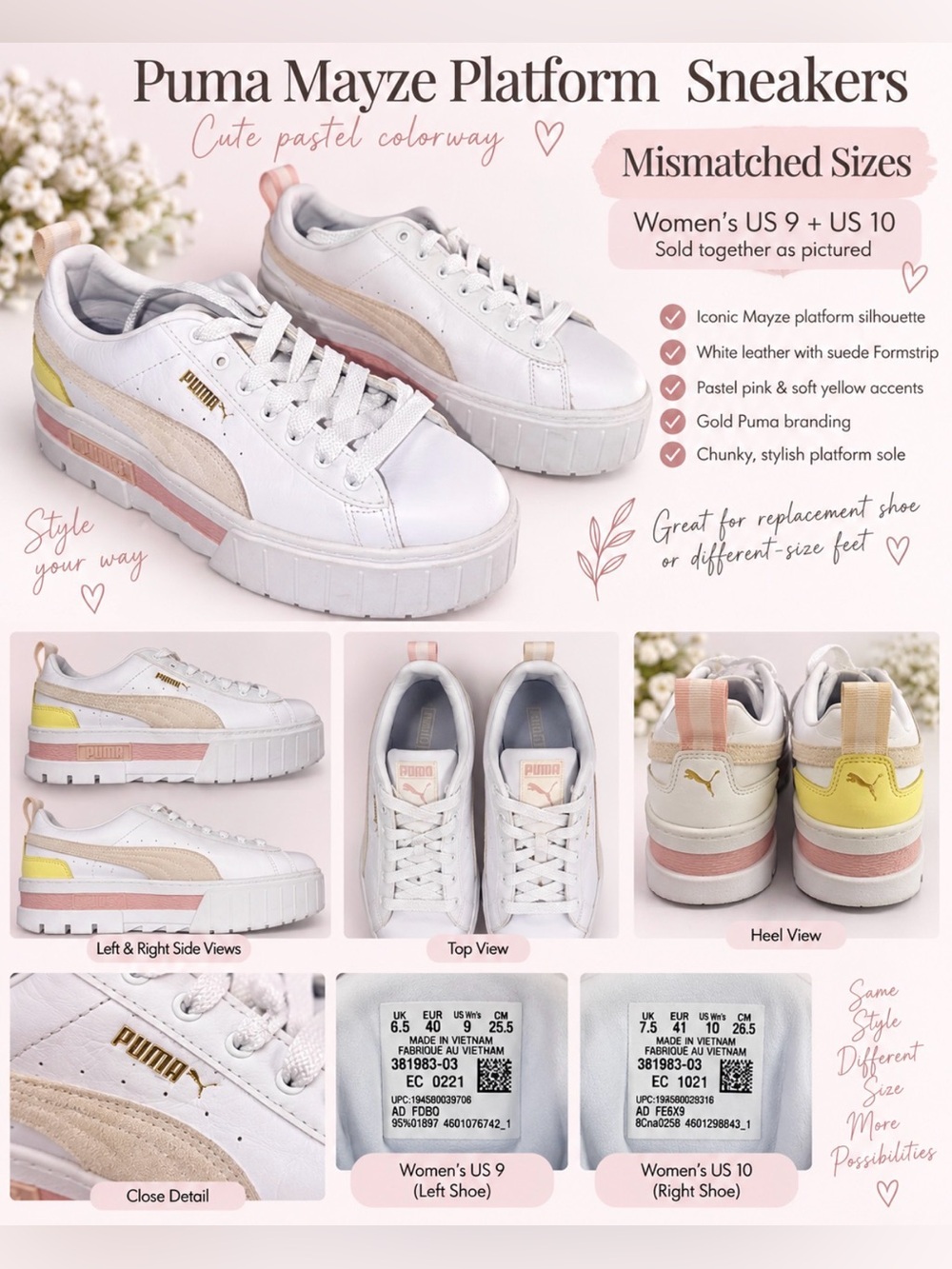 Puma Mayze Stack Women’s Sneakers – Mismatched Sizes 9 & 10